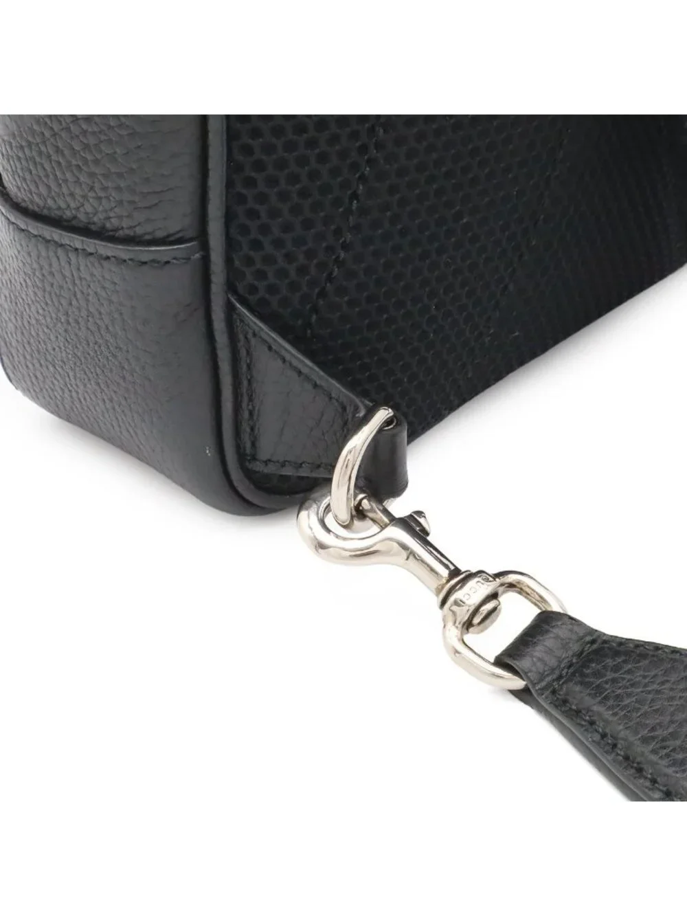 Gucci Jumbo GG Cross Belt Bag Crossbody Leather Black Silver
